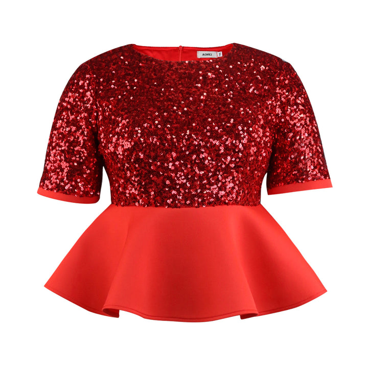 Dame Elegant glitrende top med peplum kant Skovae