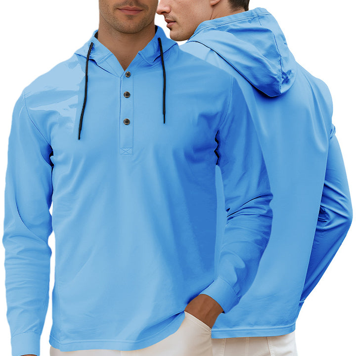 Herrer nan Hætte-Henley Langærmet t-shirt i let stræk jersey med snøre Skovae