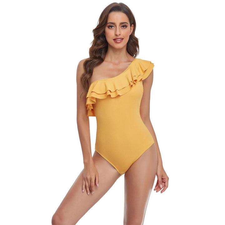 Dame One-Piece Badedragt med asymmetrisk flæsedesign Skovae