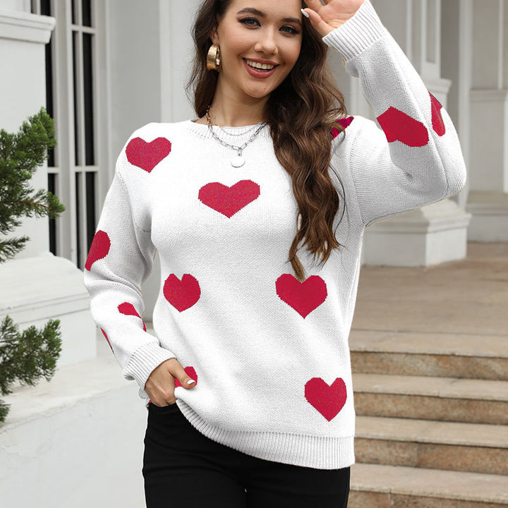 Kvinders sweater med hjerte mønster og afslappet snit Stilla