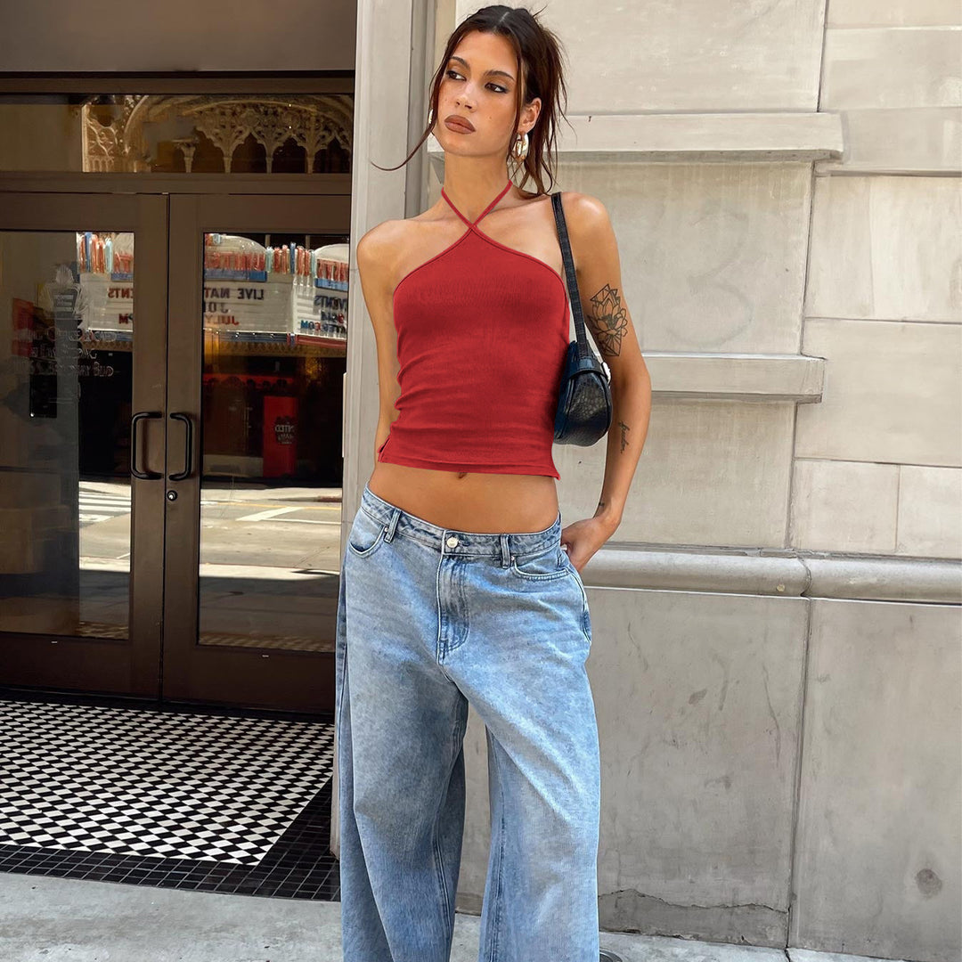 Dame Backless Crop Top med krydsede stropper Stilla