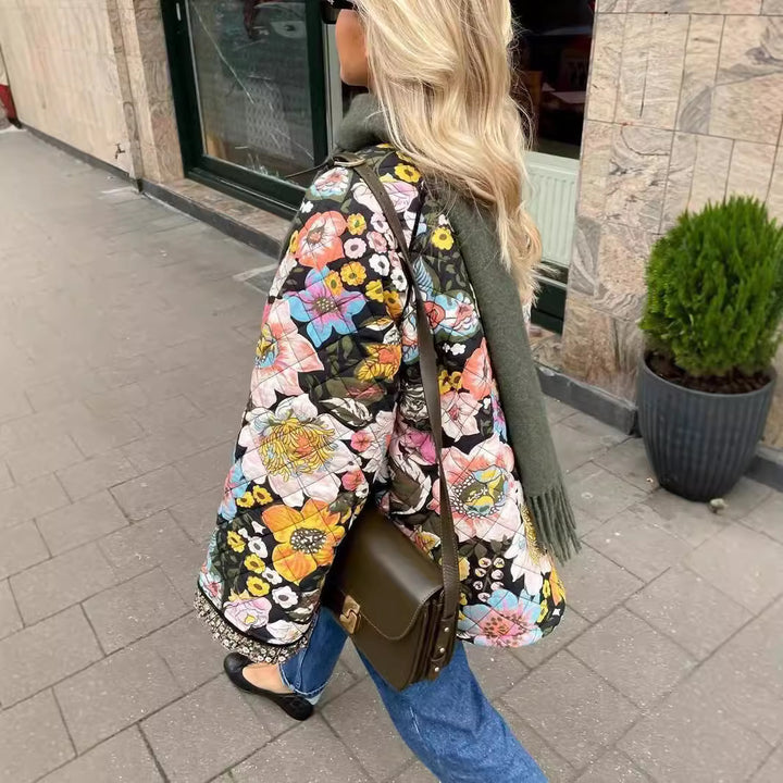 Dame Floral Print Steppjakke Stilla