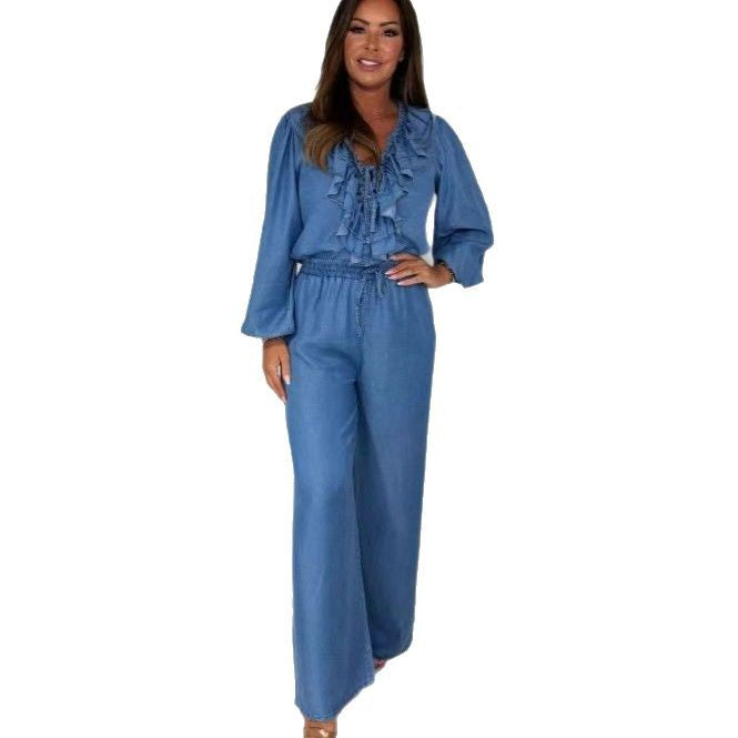 Dame Overall med flæsedetaljer Stilla