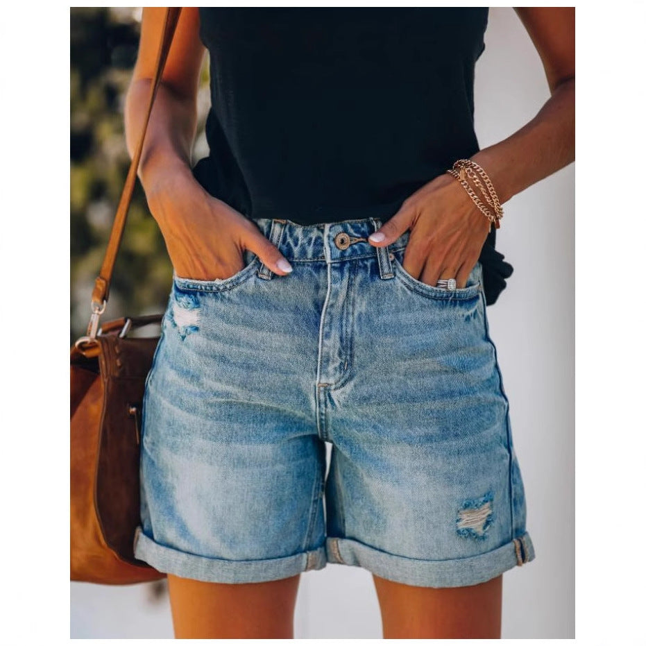 Damer afslappede denimshorts med opsmøget kant og destroyed-detaljer Stilla