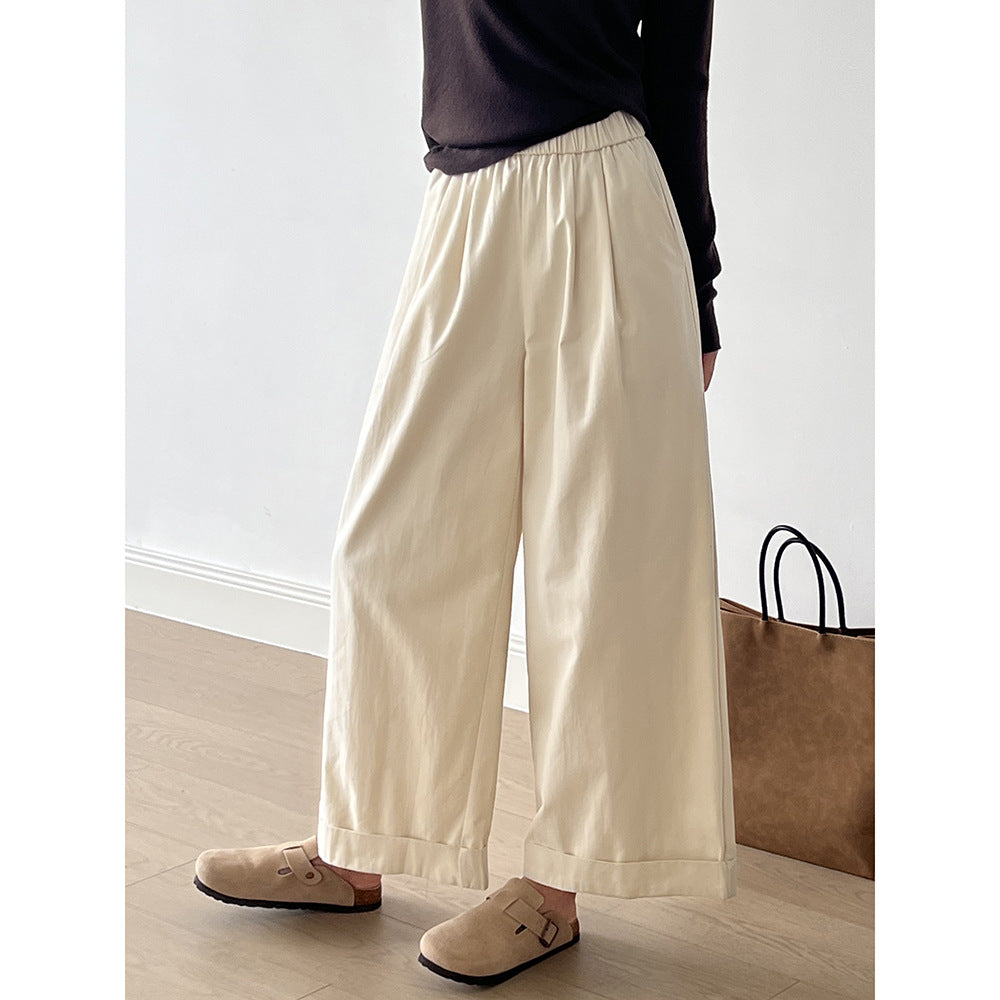 Dame bred Culotte-bukser med elastisk talje og indsyede folder Stilla