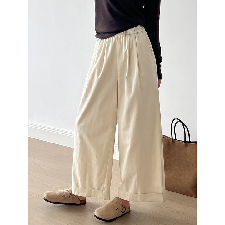 Dame bred Culotte-bukser med elastisk talje og indsyede folder Stilla