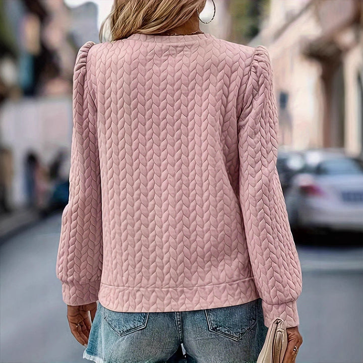 Damer Behagelig Sweatshirt med Struktureret Overflade og Puffærmer
