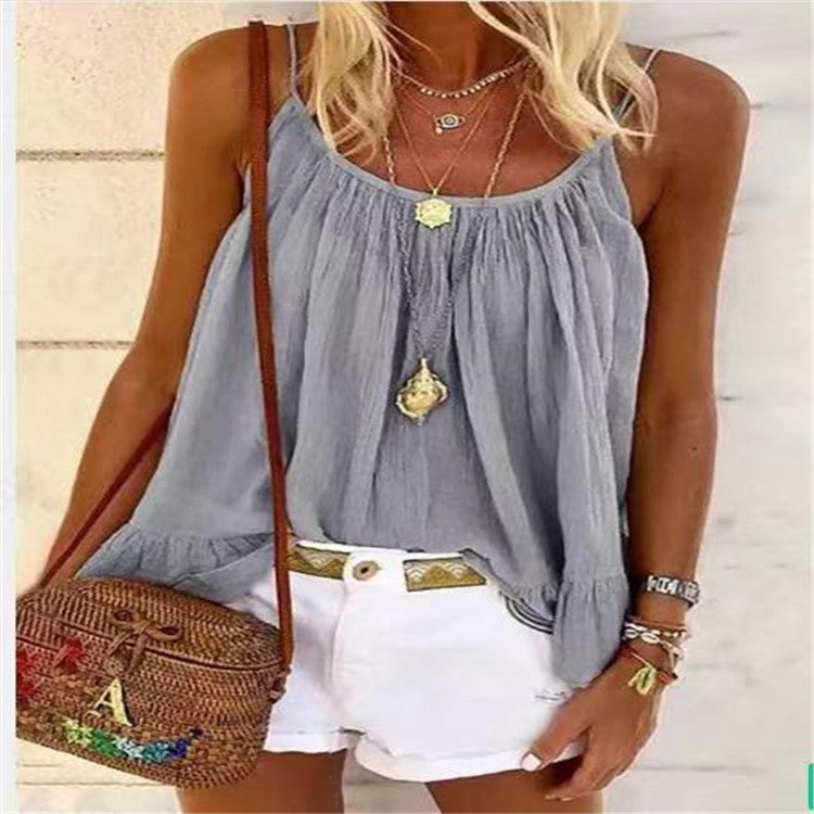 Dame løs chiffon-top med ruffle-detalje Stilla