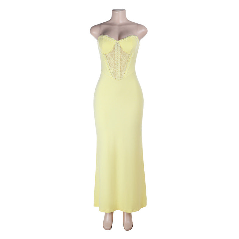 Dame elegant Bodycon-maxikjole med spidsdetaljer Skovae