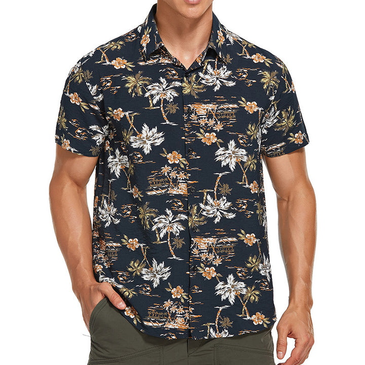 Herre kortærmet Hawaii-skjorte med blomster mønster og let stof Stilla