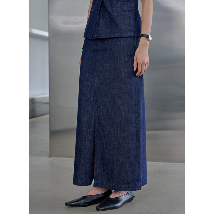 Dame Midikjole lavet af højkvalitets denim med høj talje og elegant trompetlook Stilla