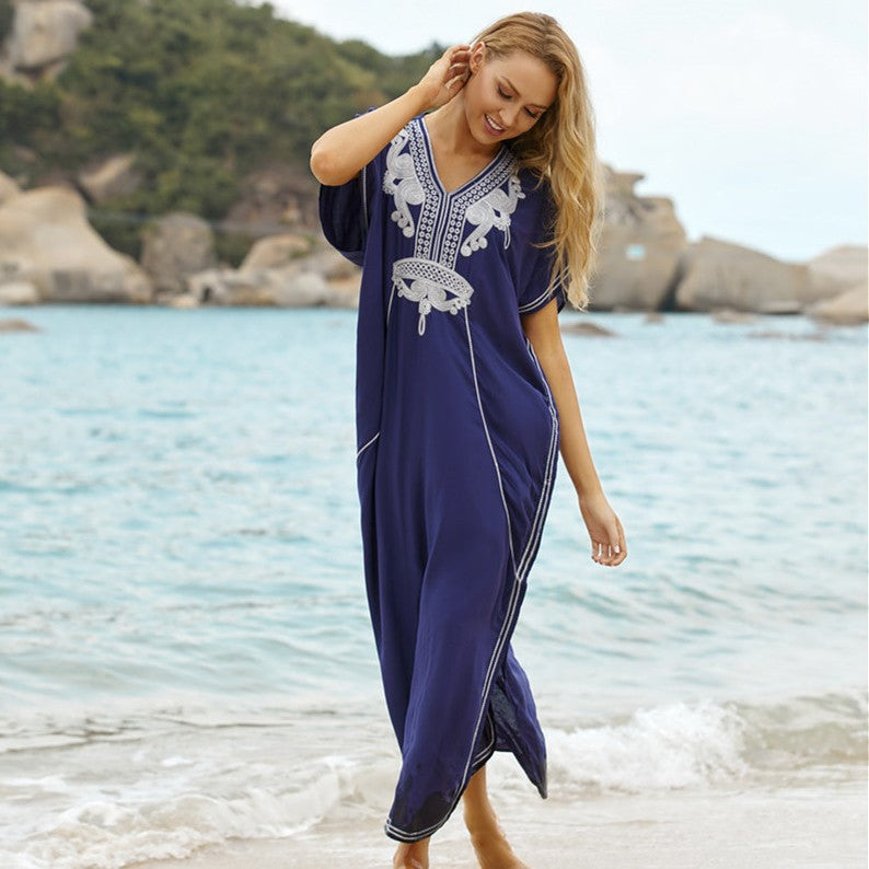 Dame Elegant Strandkaftan med eksklusive broderidetaljer Stilla