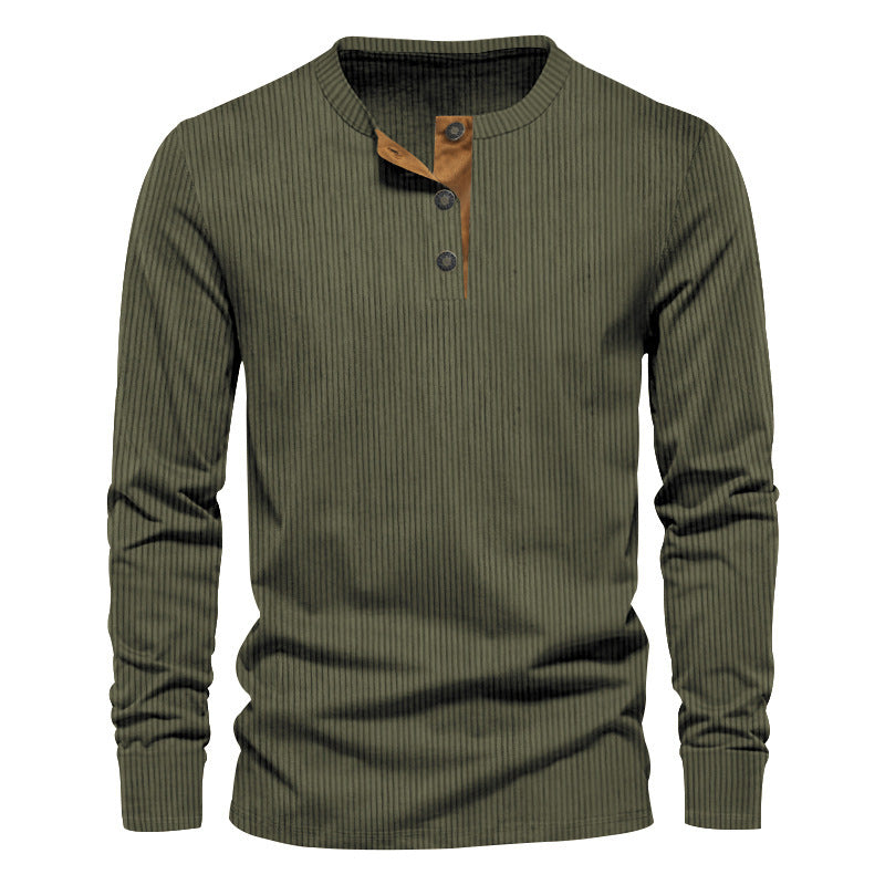 Herrer nano ribbet Thermo-Henley lavet af bomuldsblanding med tre-knap lukning og elastiske manchetter Skovae