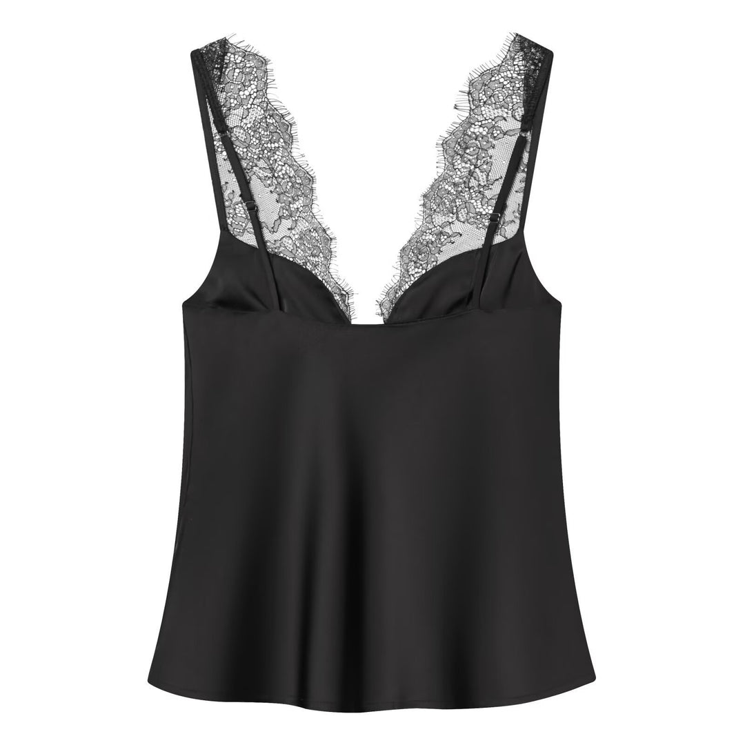 Dame elegant Camisole-top med blondeindlæg og kvalitetsstof Skovae