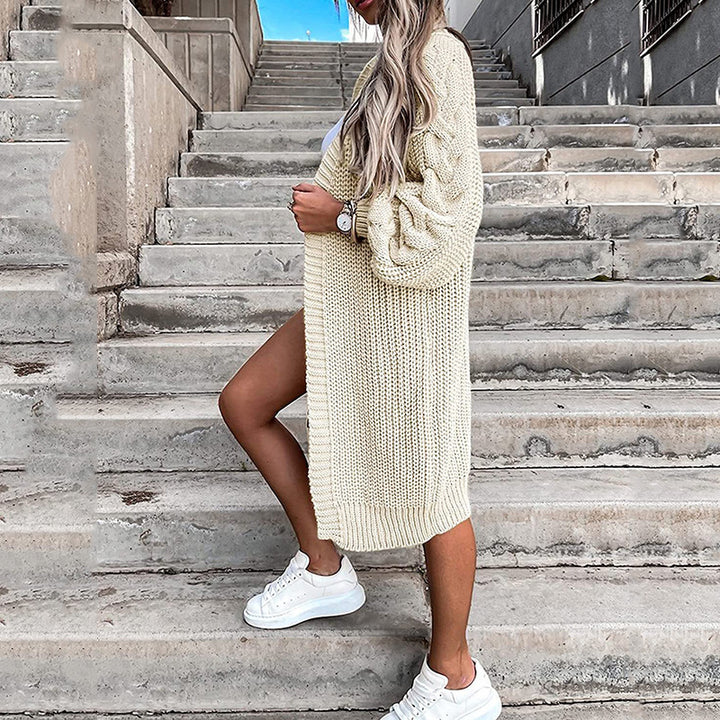 Kvinders chunky strik cardigan med voluminøse ærmer og åben front Stilla