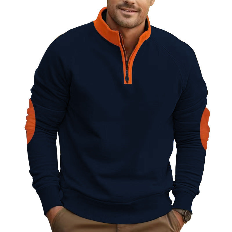 Herre sporty fleece-pullover med moderne ståkrave og unikke detaljer Stilla
