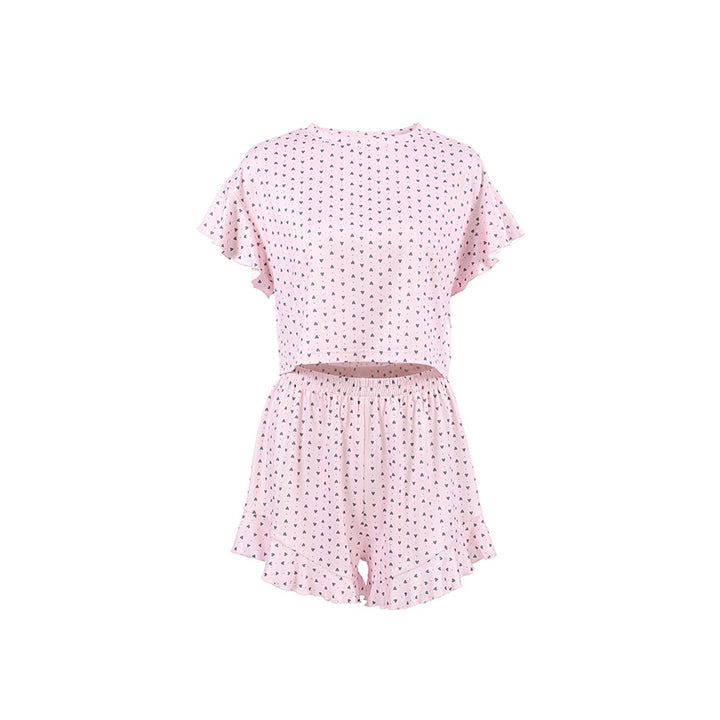 Dame let pyjamasæt med flæse detaljer og elastisk bånd Stilla