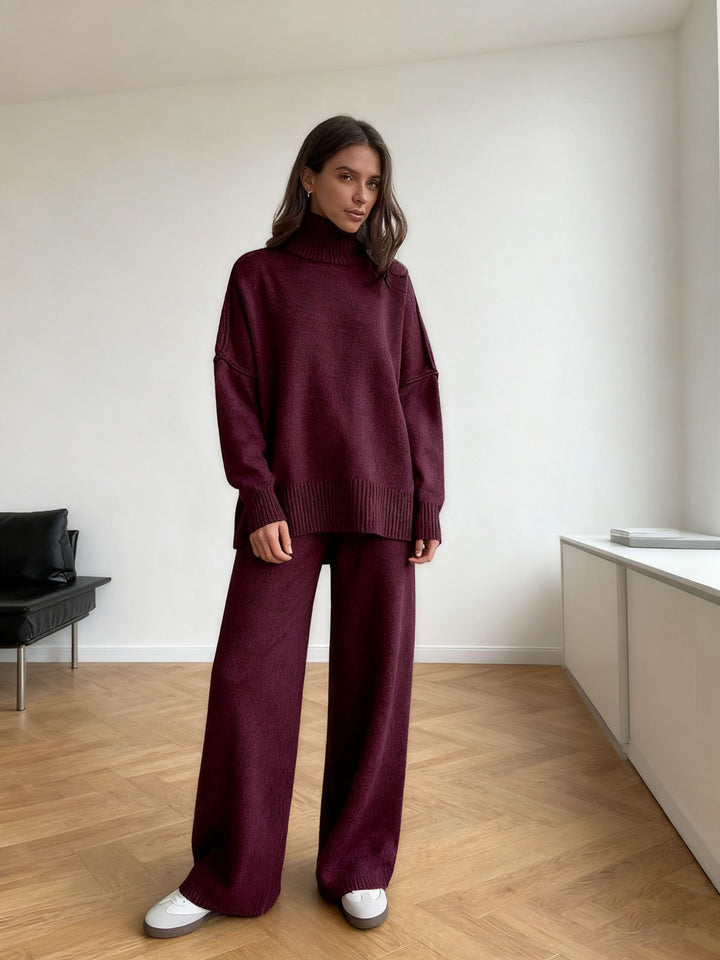 Kvinders hyggelige strikket jumpsuit med høj krave og løs pasform Skovae