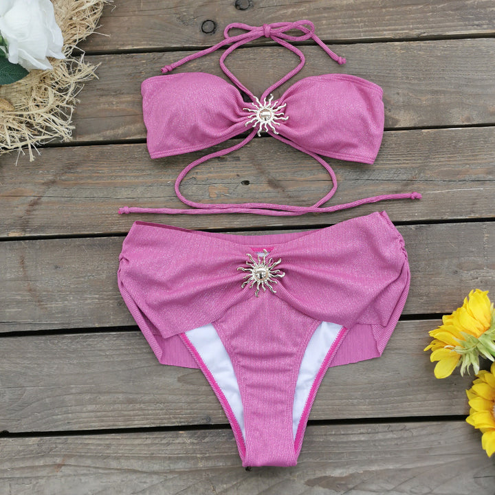 Dame bikini-sæt med glitrende accentdetaljer og justerbare snore Stilla
