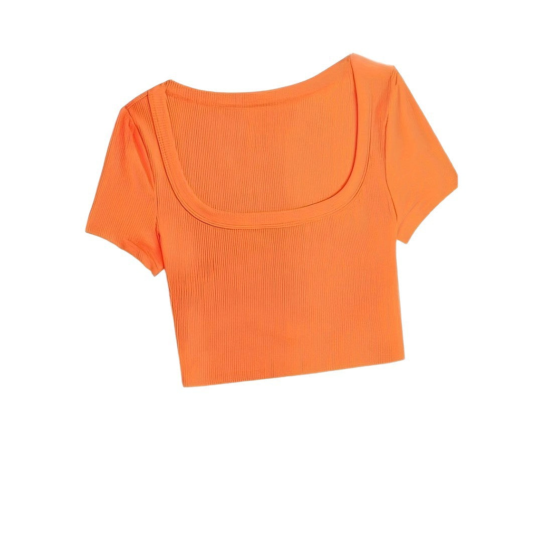 Dame Crop-top med dybt udskåret bådudskæring og ribstruktur Stilla
