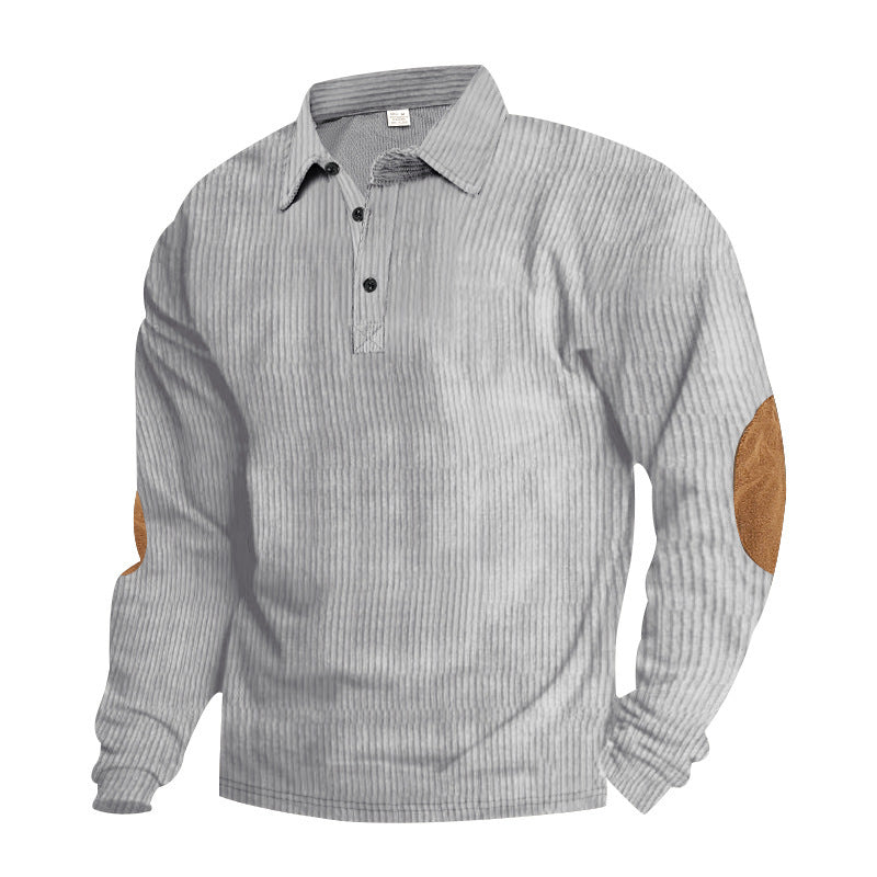 Herrer nan tung ribbet bomulds-polo-pullover med Kent-krave, tre-knaps lukning og ruskinds albue-patches Skovae