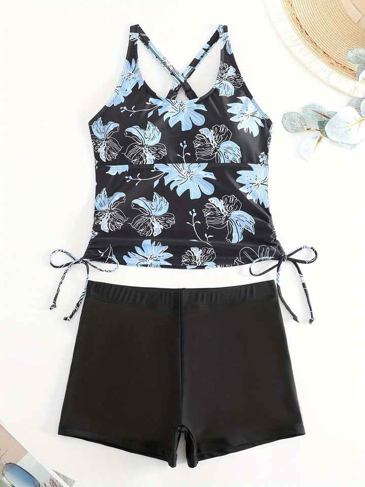 Dame Floral Print Badeoberdel og Boyshorts Sæt Stilla