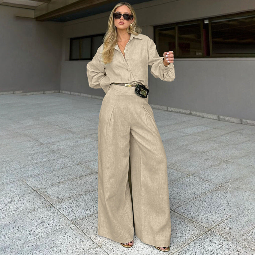 Dame elegant sæt bestående af bluse med puffærmer og løse bukser Stilla