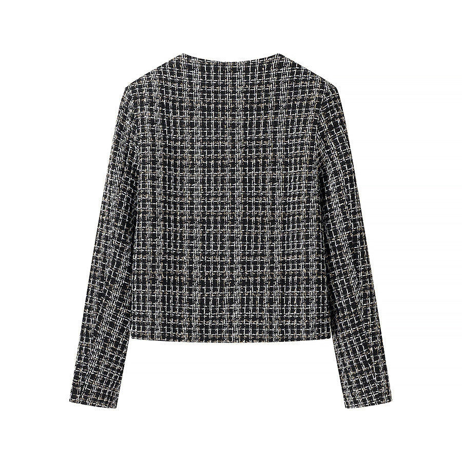 Kvinders Boucle Jakke med Gyldne Knap Detaljer Stilla
