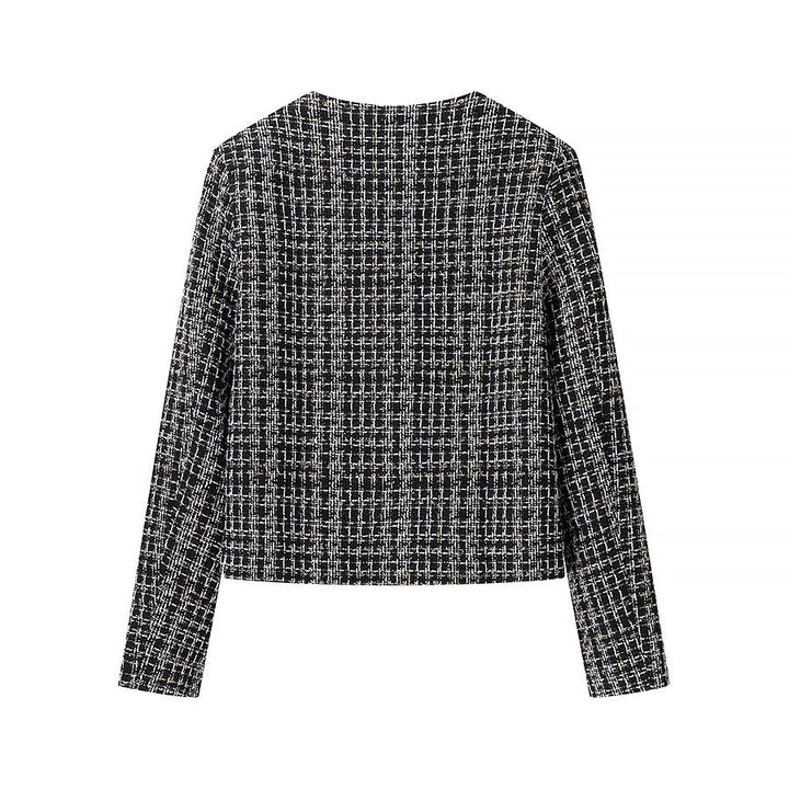 Kvinders Boucle Jakke med Gyldne Knap Detaljer Stilla