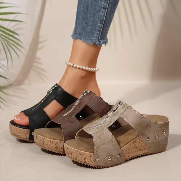 Dame Plateau-sandaler med lynlås og moderne korksål Stilla