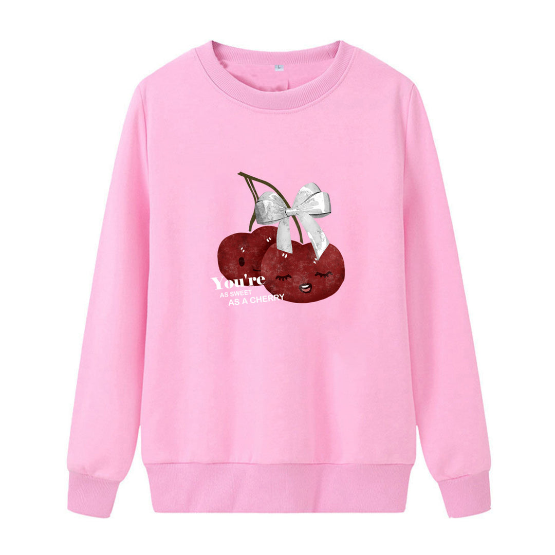 Kvindernes hyggelige sweatshirt med frugtig kirsebærmotiv Skovae