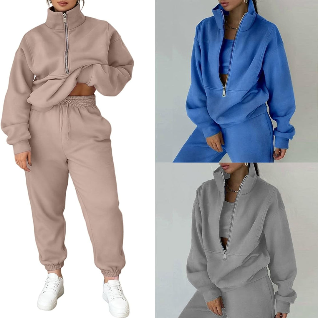 Kvinders hyggelige fleece pullover med høj krave og lynlås Stilla