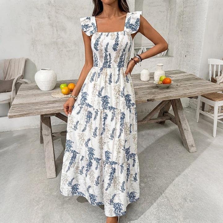 Dame Elegant Maxi Kjole med blomsterprint og off-shoulder volangærmer Skovae