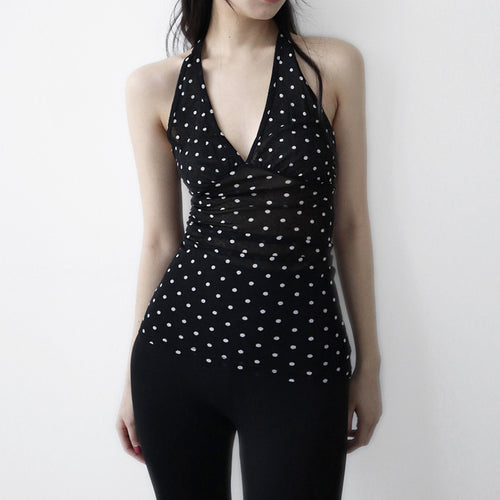 Dame Halterneck Top med Polka Dots Skovae
