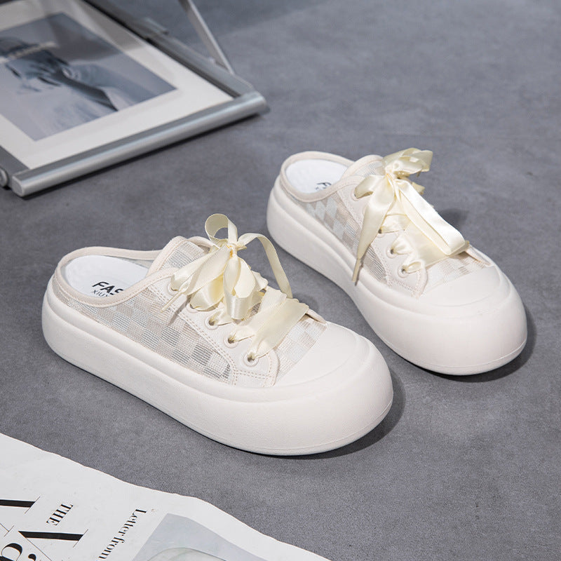 Dame Luftige Slip-On Sneakers med elegant Satin-snøresystem Stilla