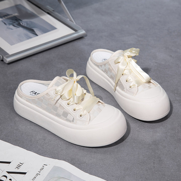 Dame Luftige Slip-On Sneakers med elegant Satin-snøresystem Stilla