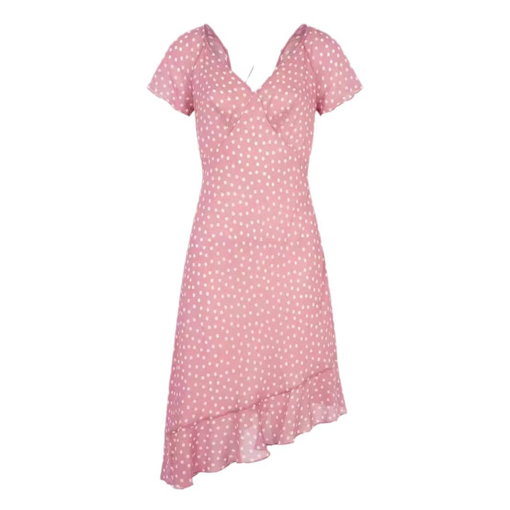 Dame Midikjole med elegant flæsekanter og fint polka-dot mønster Stilla
