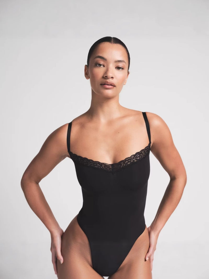 Dame sømløs bodystocking med spidsdetaljer Stilla
