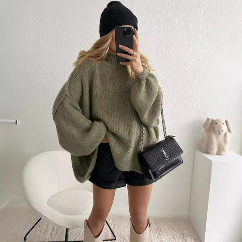 Kvinders oversized strikket sweater med en hyggelig pasform og moderne ærmer Stilla