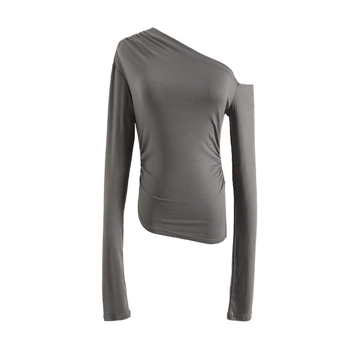 Dame asymmetrisk langærmet top med innovativ drapering Stilla