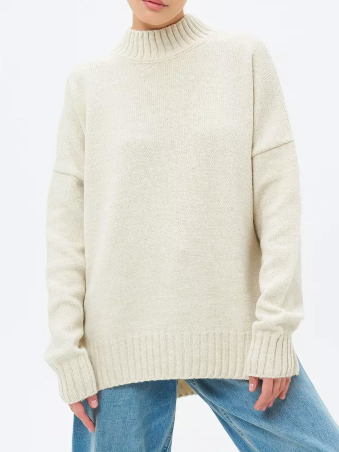 Stilla | Pullover Pullover Størrelse Schnit Ribbet Strik Semi Høj Hals Faldende Skuldre