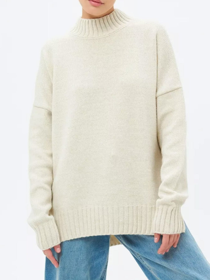 Stilla | Pullover Pullover Størrelse Schnit Ribbet Strik Semi Høj Hals Faldende Skuldre