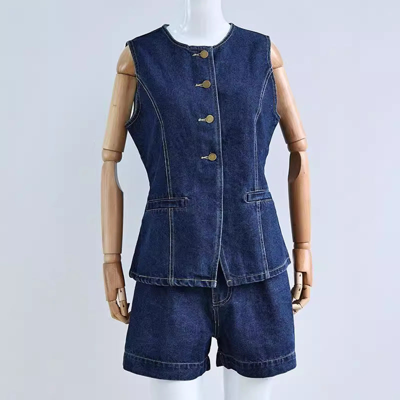 Dame Denim Overalls med smart snit og knapdetaljer Skovae
