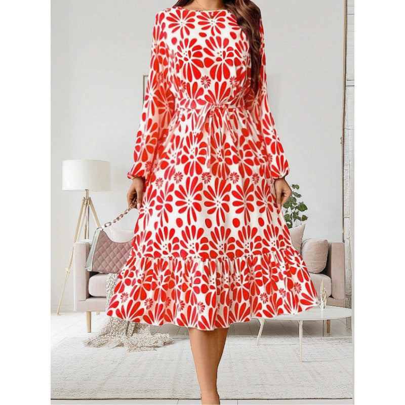 Femme Floral Print Midi Kjole med Ruffle Kant Stilla