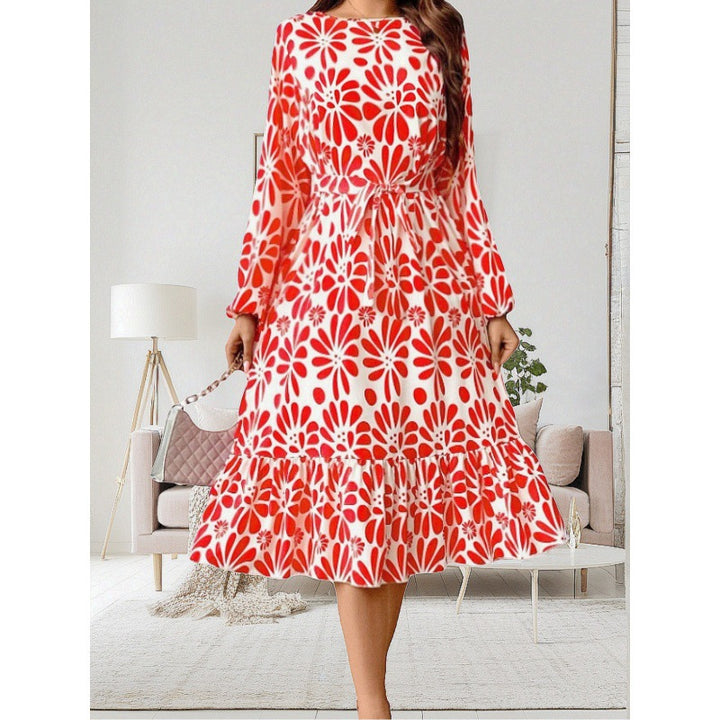 Femme Floral Print Midi Kjole med Ruffle Kant Stilla