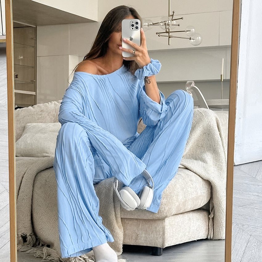 Dame trendy loungewear-sæt med struktureret overdel og behagelige bukser Stilla