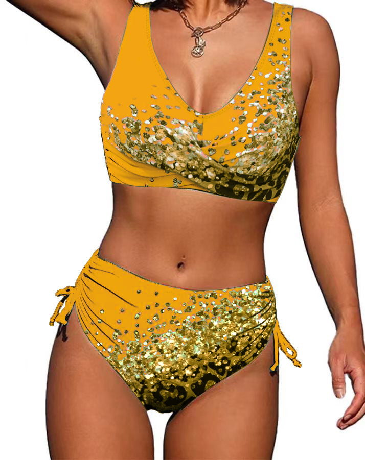 Dame Bikini-sæt med fashionabel glimmer-detalje og høj benskæring Stilla