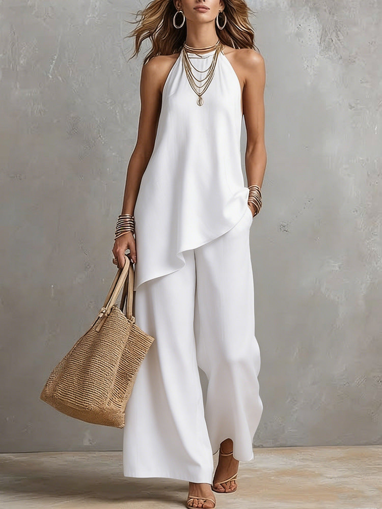 Dame luftig jumpsuit med asymmetrisk snit Skovae