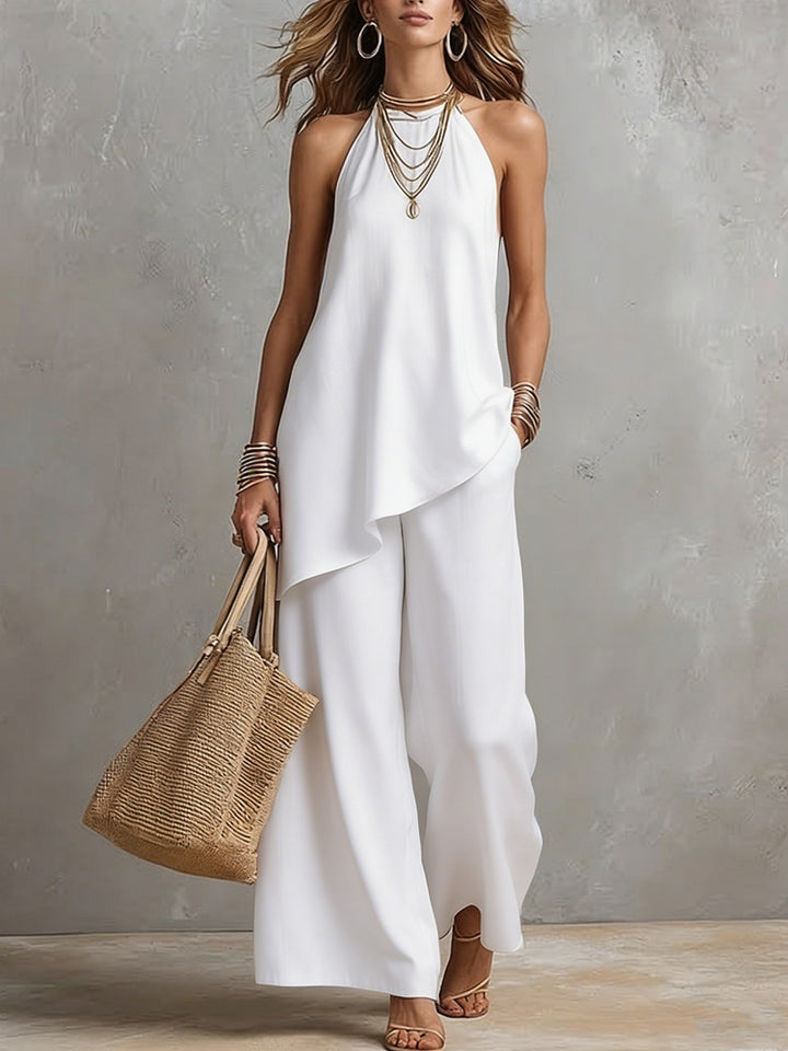 Dame luftig jumpsuit med asymmetrisk snit Skovae