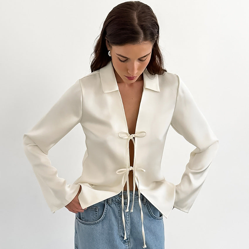 Damer elegant wrap top med moderne snortræk Stilla